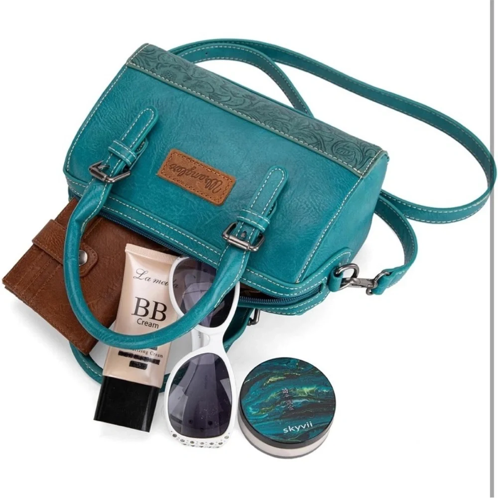 Wrangler Teal Floral-Embossed Satchel Bag
